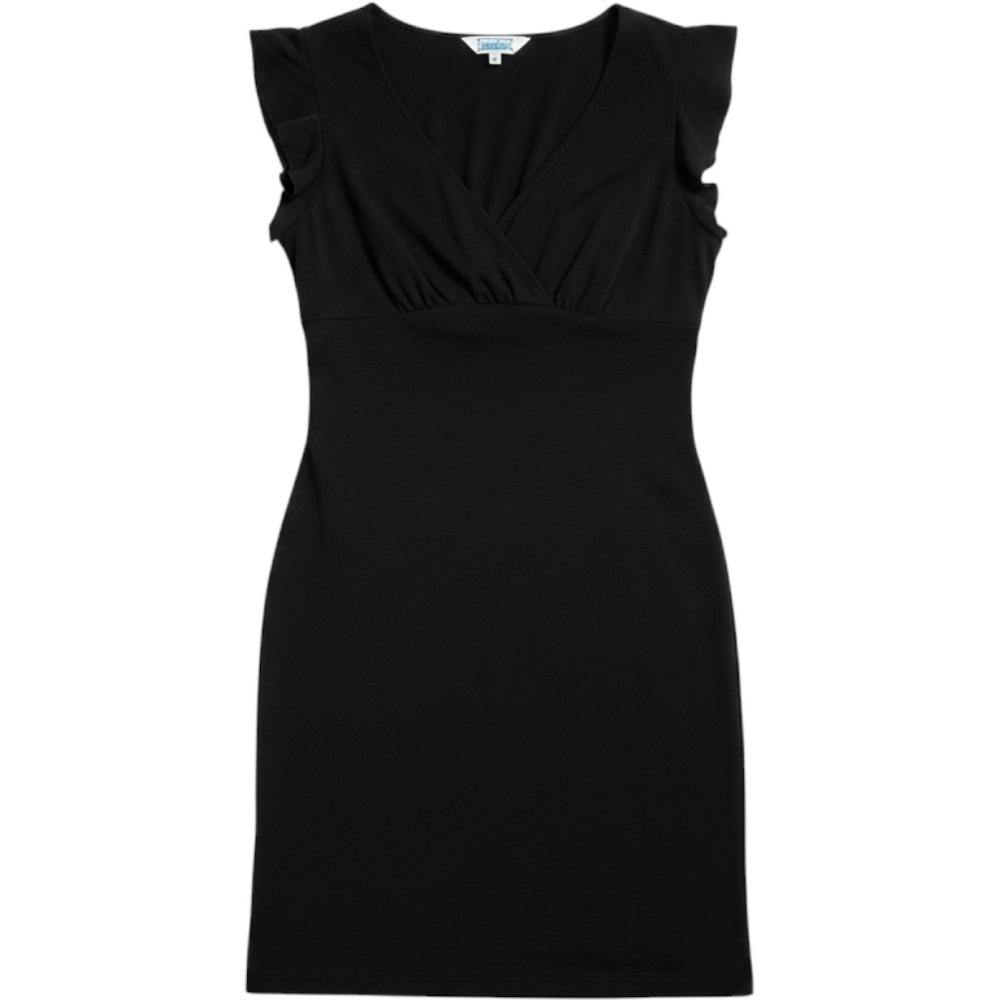 Y2K 90s Hourglass Midi Dress 3X Vintage Ruffle Sleeve V-Neck Black
